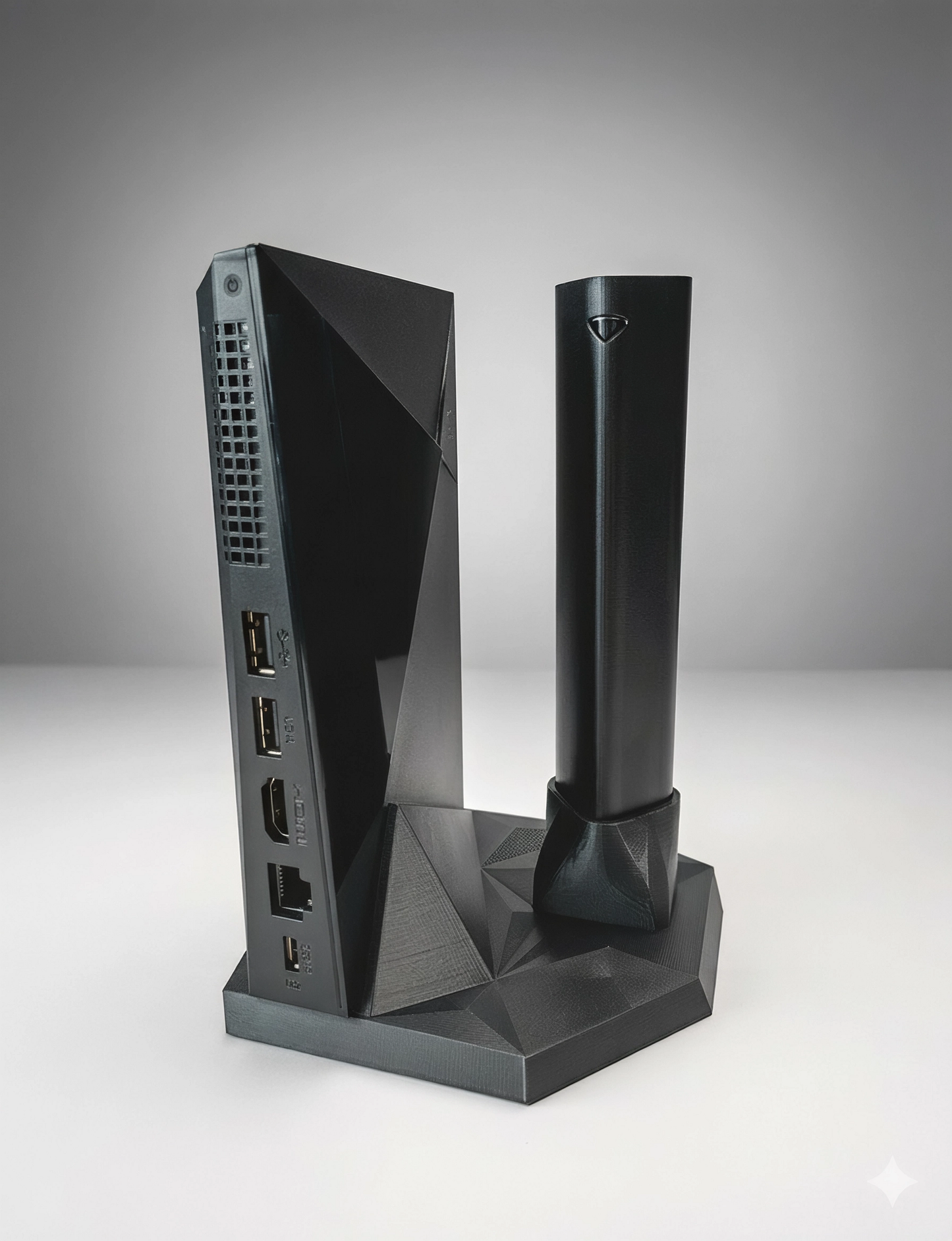 2-in-1 Vertikalständer für NVIDIA Shield TV Pro mit Fernbedienungshalterung | Geometrisches Design